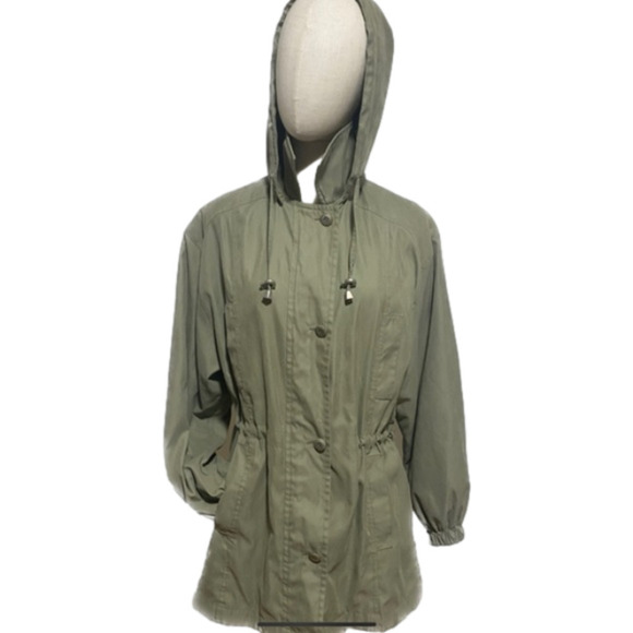 Talbots SAGE GREEN UTILITY JACKET W DETACHABLE HOOD GATHERED WAIST VGC XS - Picture 1 of 12